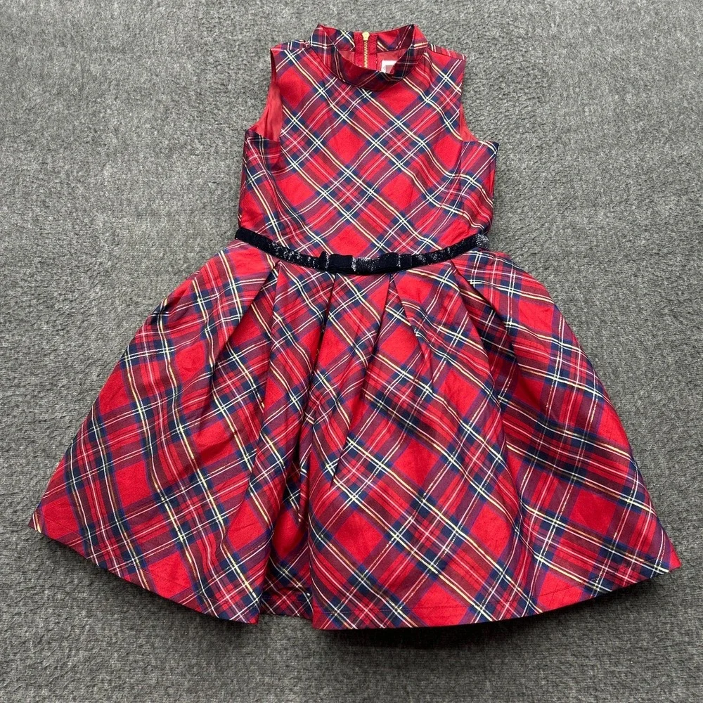 American Girl Truly Me Girl's Red and Blue Pretty Plaid Christmas Dress Size 8